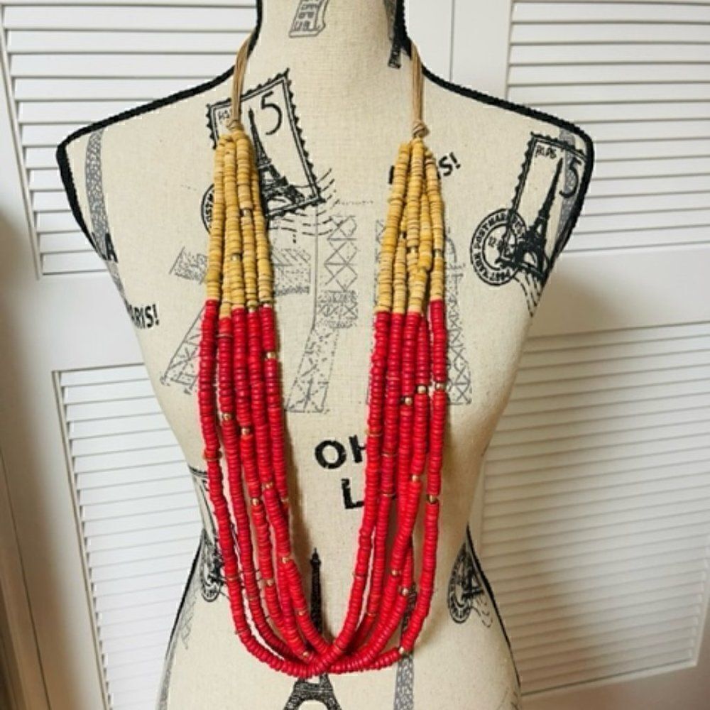 Chico's Blood Orange/ Tan Multi Strand Necklace 44" Very good condition